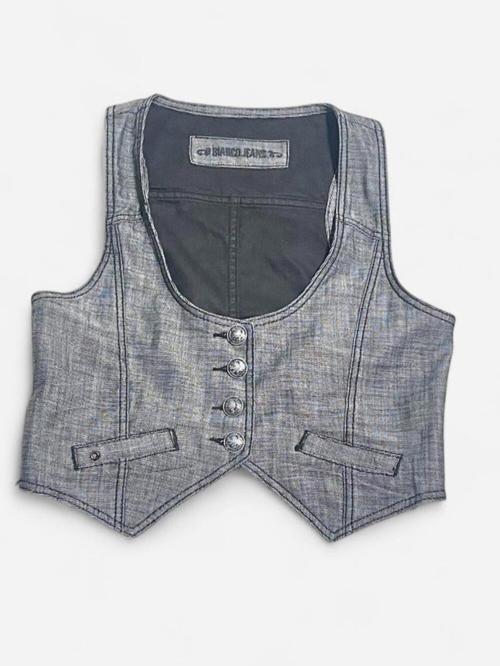 Y2K Grunge Gray Denim Vest with Tiger Stripe Mesh Back pockets liner